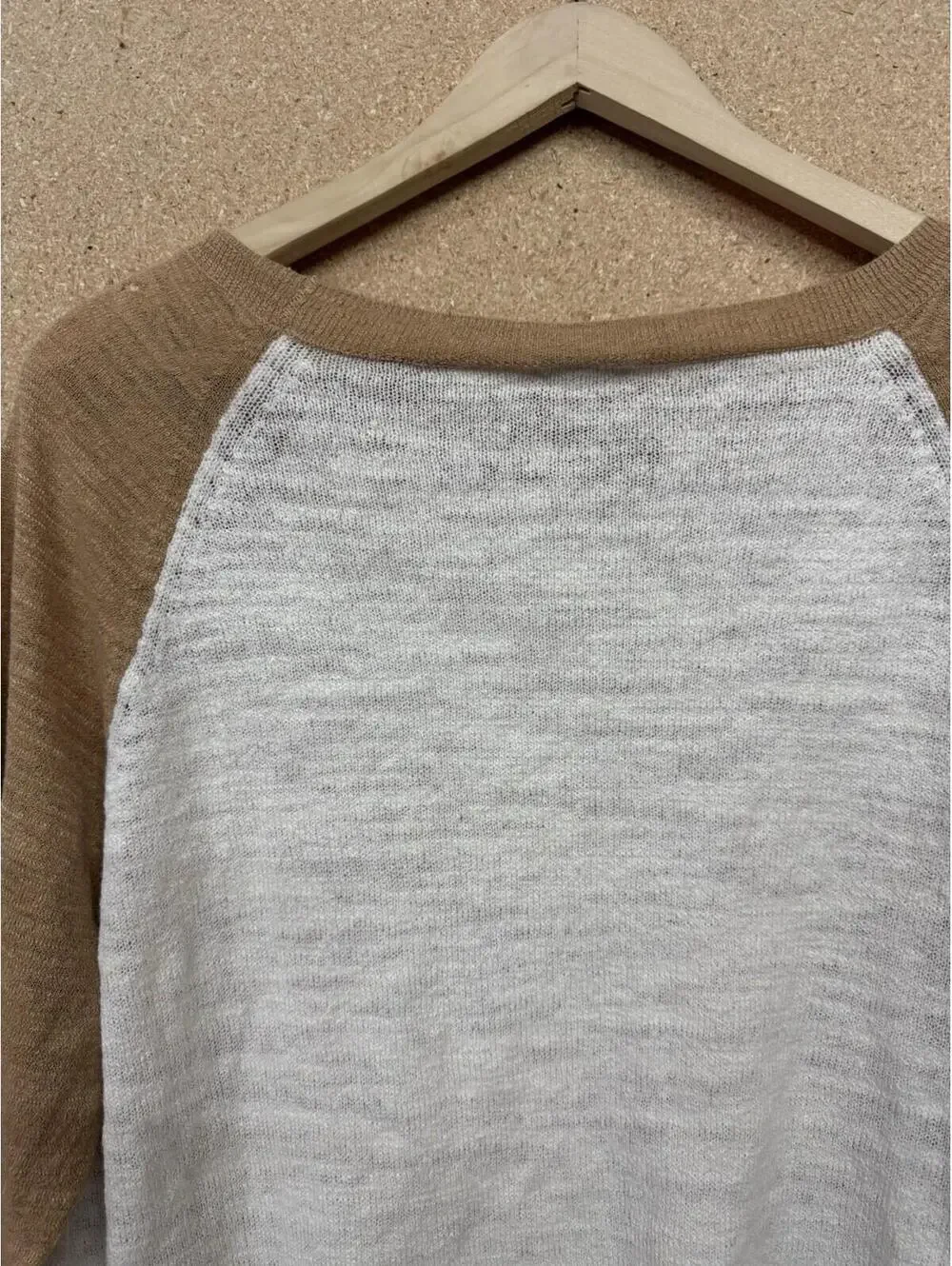 (RFB3) J Crew Womens XXL Sweater Cream Tan Colorblock Raglan Lightweight Knit